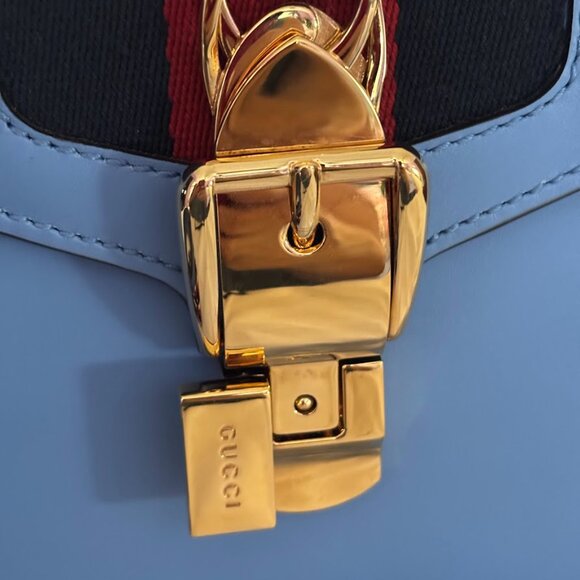 GUCCI Blue Crossbody Mini Bag with Gold Accents with 3 Straps & Dust Bag! - Picture 3 of 14